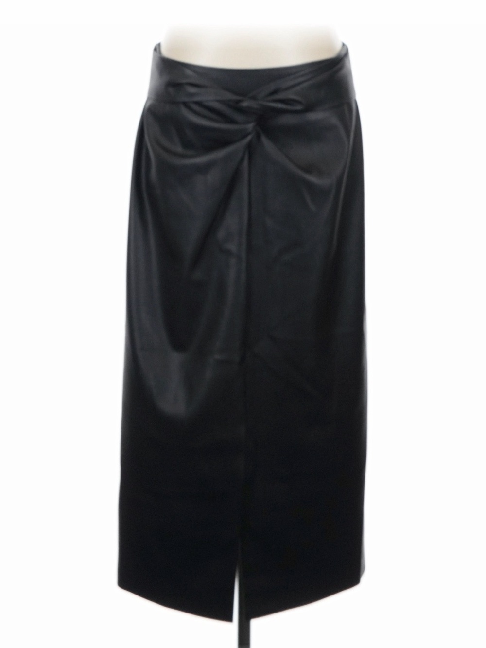 Elie Tahari Black Faux Leather Midi Skirt with Front Twist